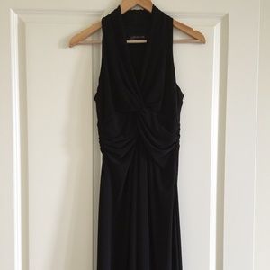 Sleeveless Deep-V Midi Little Black Dress